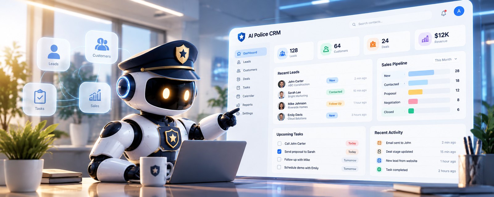 AI Police dashboard showing all agents, security stats, and recent alerts